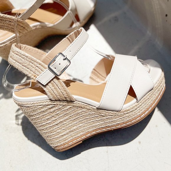 NEW Crisscross Strap Espadrille Natural Straw Jute Platform Wedges Sandals BONE - Picture 8 of 16